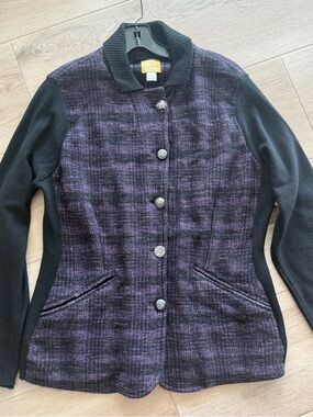 Damask Women's Boutique Purple & Black Button-Front Knit-Panel Jacket